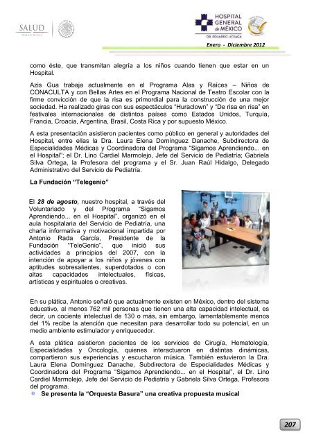 Informe Ejecutivo Enero - Diciembre 2012 - Hospital General de ...