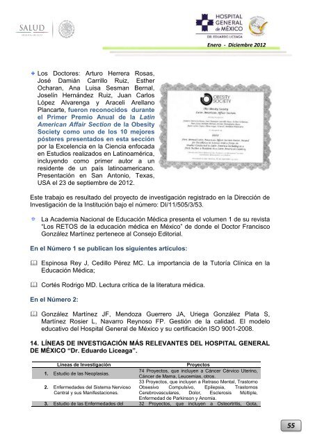 Informe Ejecutivo Enero - Diciembre 2012 - Hospital General de ...