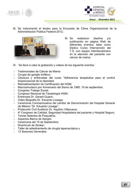 Informe Ejecutivo Enero - Diciembre 2012 - Hospital General de ...