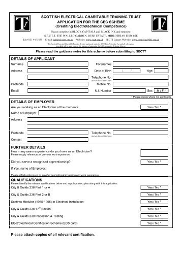 CEC Application Form - Scottish Electrical Charitable Training Trust