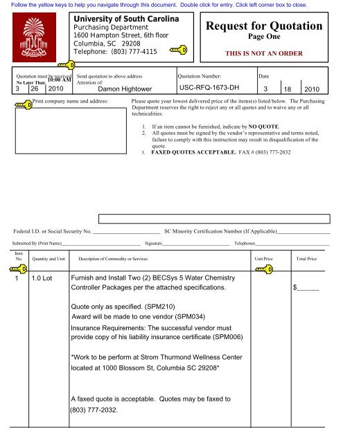 Request for Quotation - Purchasing Department - University of South ...