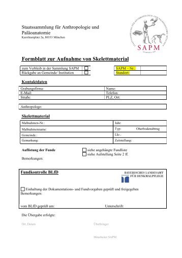 Formblatt Aufnahme der SAPM - Staatssammlung für Anthropologie ...