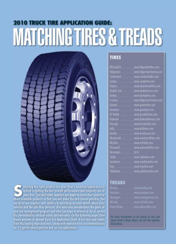 2010 TRUCK TIRE APPLICATION GUIDE: - Fleet Owner