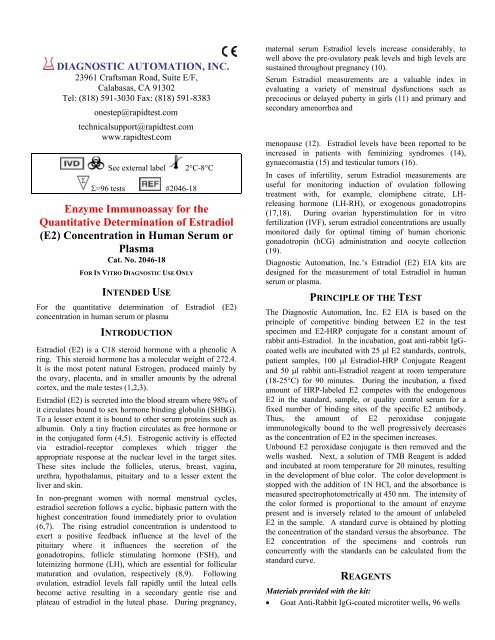 Enzyme Immunoassay for the Quantitative Determination of Estradiol