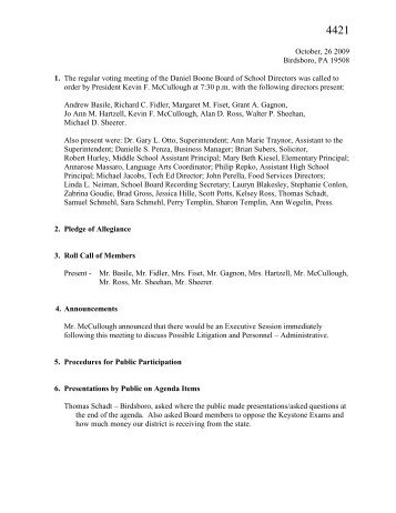 10-26-09 School Board Minutes - Daniel Boone Area School District