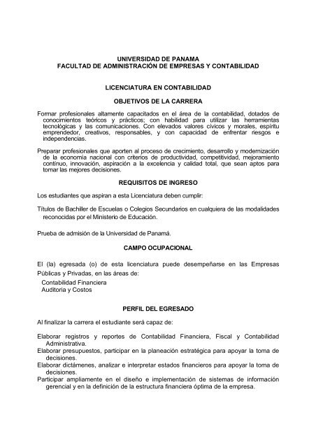 Licenciatura en Contabilidad - Universidad de PanamÃ¡