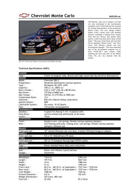 02 Chevrolet Monte Carlo - Motorsports Almanac