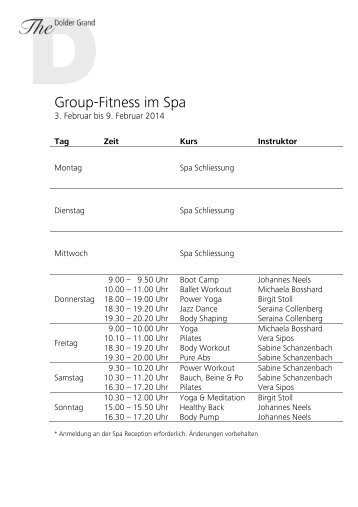 Fitness ab 3. Februar - The Dolder Grand