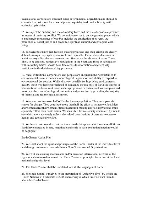 The Earth Charter Preamble 1. We are Earth, the people, plants and ...