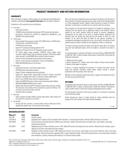 PRODUCT WARRANTY AND RETU