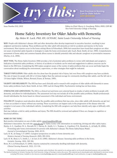 Try This D12: Home Safety Inventory for Older Adults with Dementia