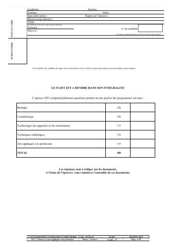 LE SUJET EST A RENDRE DANS SON INTEGRALITE L ... - SBSSA