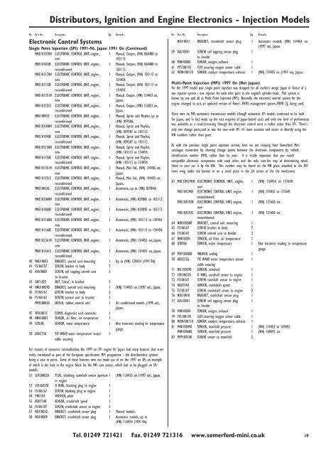 Distributors - Carburetter Models