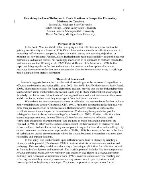 Examining the Use of Reflection to Teach Fractions ... - ME.ET project