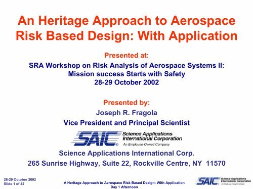 An Heritage Approach to Aerospace Risk Based Design: With ...