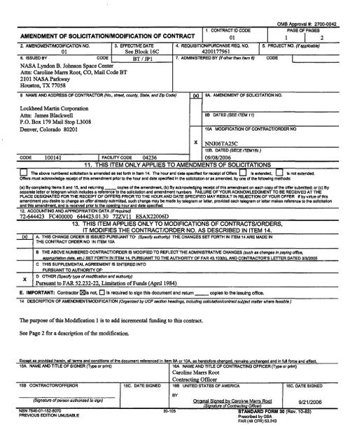 NNJ06TA25C MODIFICATIONS - NASA