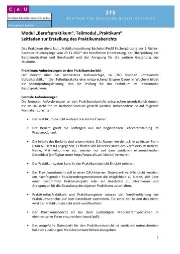 Anforderungen an den Praktikumsbericht