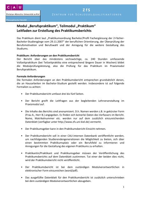 Anforderungen an den Praktikumsbericht