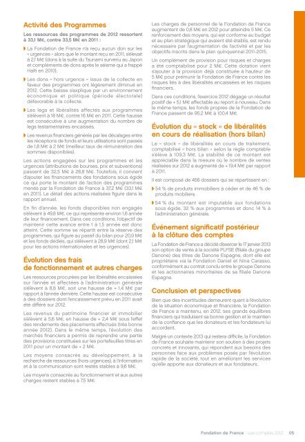 Les comptes 2012 - Fondation de France
