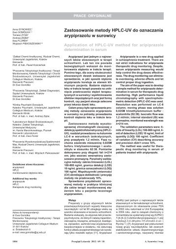 Zastosowanie metody HPLC-UV do oznaczania arypiprazolu w ...