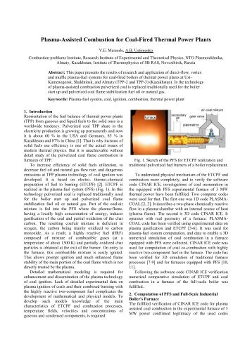 Plasma-Assisted Combustion for Coal-Fired Thermal Power Plants