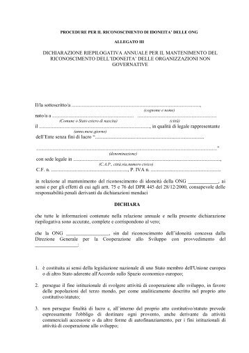 dichiarazione riepilogativa annuale per il mantenimento del ...