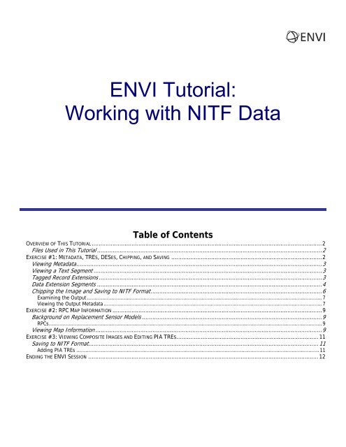 ENVI Tutorial: Working with NITF Data