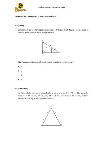 Trabalho Matemática (Luis Cláudio) - Colégio Equipe de Juiz de Fora