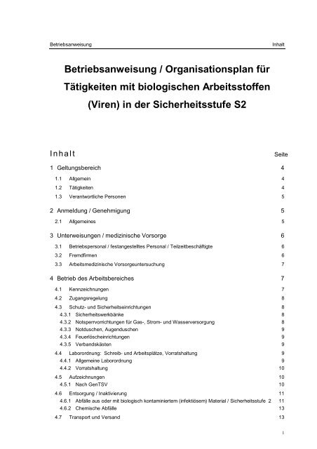 Betriebsanweisung / Organisationsplan für ... - Max Planck Institute