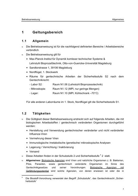 Betriebsanweisung / Organisationsplan für ... - Max Planck Institute