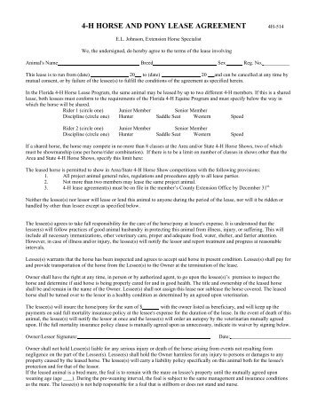 4-h horse and pony lease agreement - Alachua County Extension ...