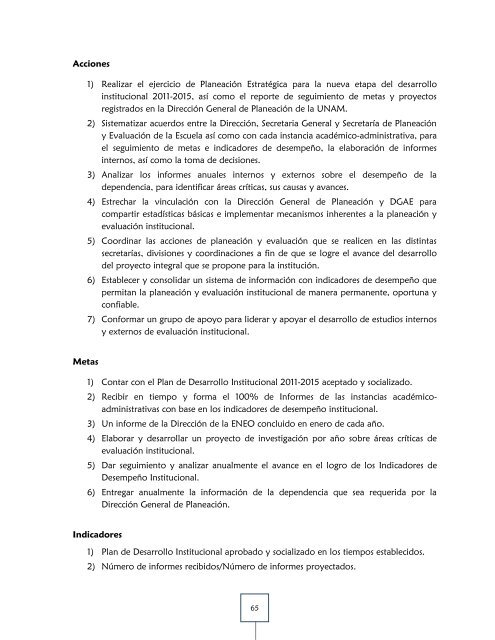 plan de desarrollo institucional 2011-2015 - ENEO - DirecciÃ³n ...