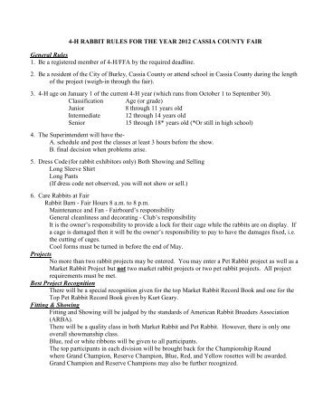 4-H RABBIT RULES FOR THE YEAR 2000 CASSIA COUNTY FAIR
