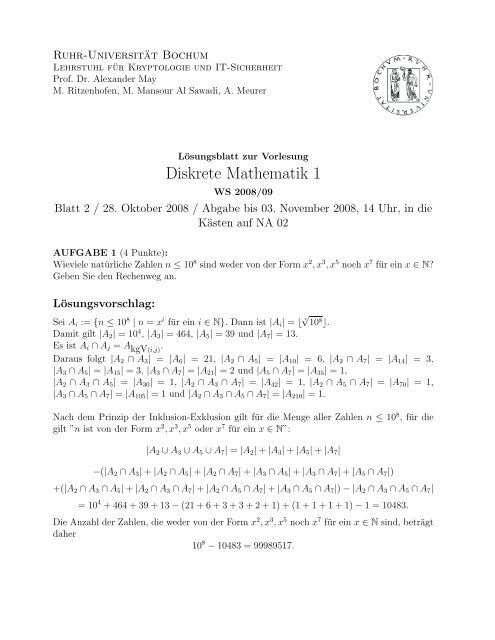 Diskrete Mathematik 1 - Lehrstuhl Kryptologie & IT-Sicherheit - Ruhr ...