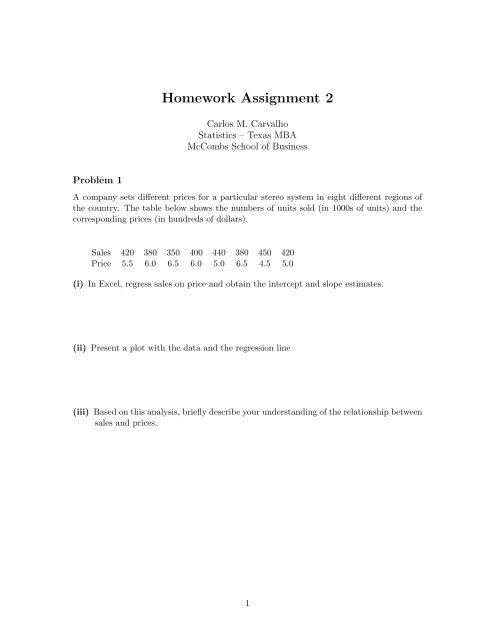 Homework Assignment 2 - McCombs School of Business