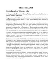 PRESS RELEASE Fortis launches 'Mamma Mia' - Fortis Healthcare