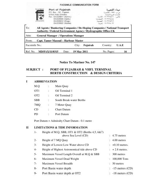 PORT OF FUJAIRAH & VHFL TERMINAL BERTH CONSTRUCTION ...