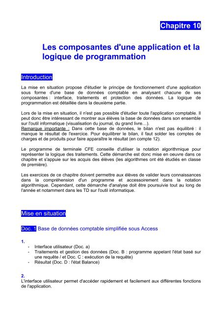 Les composantes d'une application et la logique de programmation