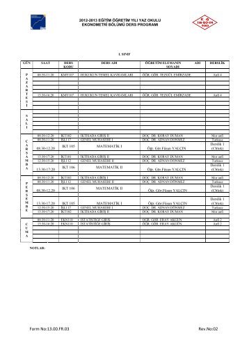 Form No:13.00.FR.03 Rev.No:02