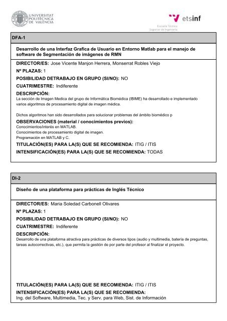 Multimedia - Escuela TÃ©cnica Superior de IngenierÃ­a InformÃ¡tica - UPV