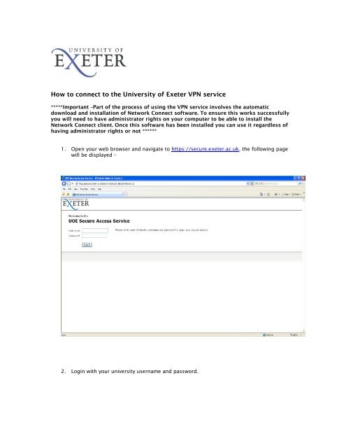 How to connect to the University of Exeter VPN service