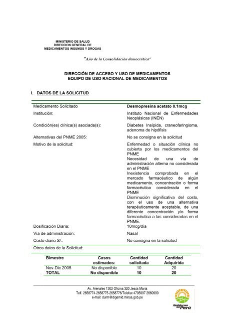 direccion ejecutiva de acceso y uso de medicamentos - Digemid ...