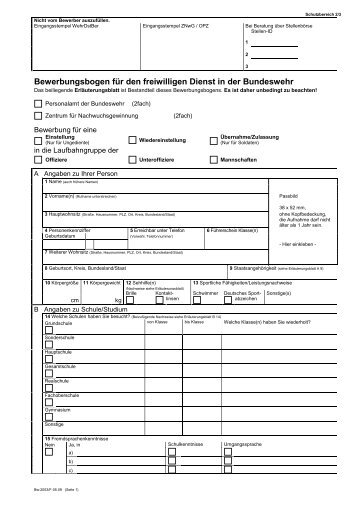 bewerbunsgbogen freiwilliger dienst reservisten der bundeswehr - Bundeswehr Freiwilliger Wehrdienst Bewerbung bewerbunsgbogen freiwilliger dienst reservisten der bundeswehr - Bundeswehr Freiwilliger Wehrdienst Bewerbung