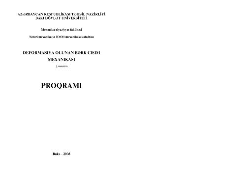 +Deformasiya olunan b?rk cisim mexanikas? - BakÄ± DÃ¶vlÉt Universiteti