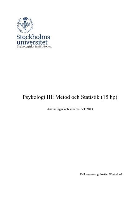 Anvisningar Och Schema Vt 2013 Stockholms Universitet