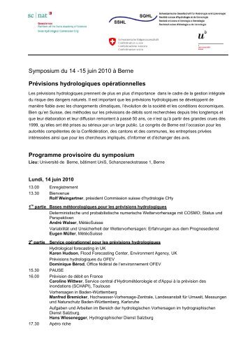 Symposium du 14 -15 juin 2010 à Berne Prévisions hydrologiques ...