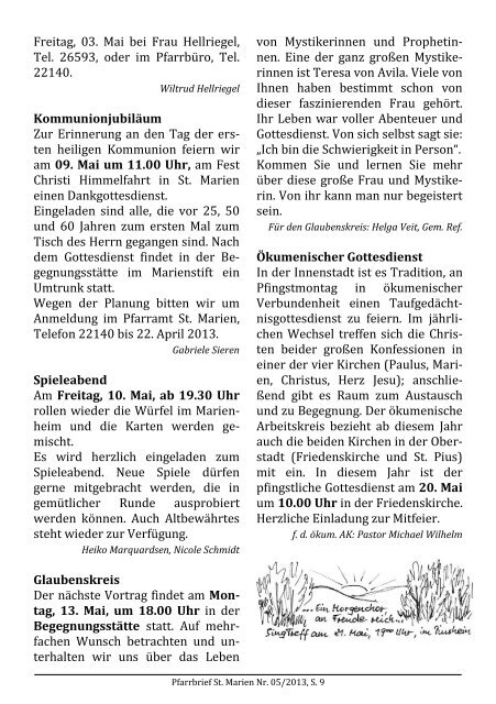 Pfarrbrief Mai 2013 - Kath. Kirchengemeinde St. Marien Neunkirchen