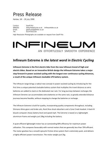 Press Release - Electric Bikes from Infineum