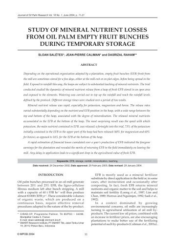 study of mineral nutrient losses from oil palm empty fruit bunches ...