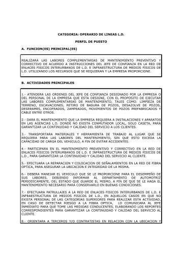 categoria: operario de lineas ld perfil de puesto a. funcion(es) - STRM